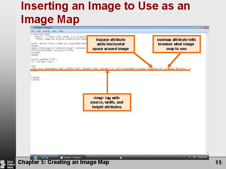 Inserting an Image to Use as an Image Map hspace attribute adds horizontal space Inserting an Image to Use as an Image Map hspace attribute adds horizontal space