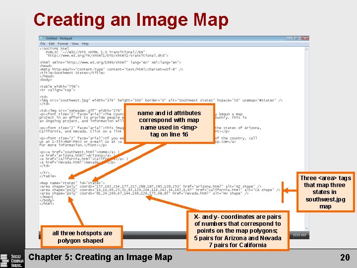 Creating an Image Map name and id attributes correspond with map name used in Creating an Image Map name and id attributes correspond with map name used in