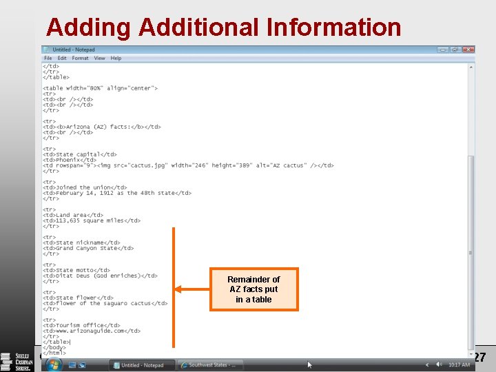 Adding Additional Information Remainder of AZ facts put in a table Chapter 5: Creating Adding Additional Information Remainder of AZ facts put in a table Chapter 5: Creating