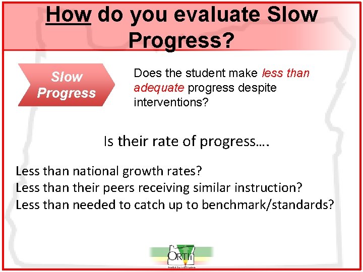 How do you evaluate Slow Progress? Slow Progress Does the student make less than