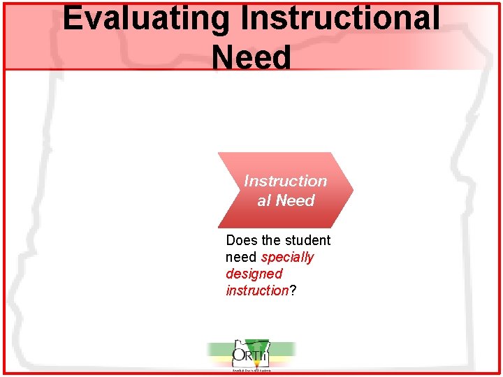 Evaluating Instructional Need Instruction al Need Does the student need specially designed instruction? 