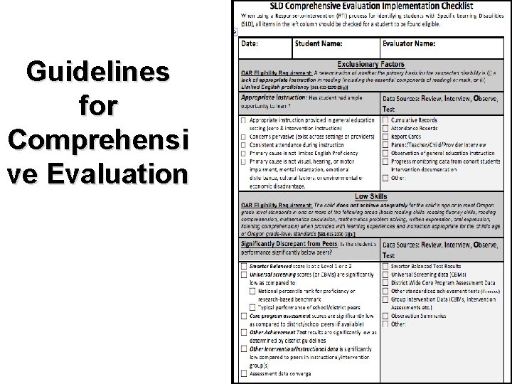 Guidelines for Comprehensi ve Evaluation 