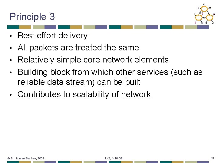 Principle 3 • • • Best effort delivery All packets are treated the same