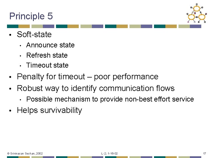 Principle 5 • Soft-state • • • Announce state Refresh state Timeout state Penalty