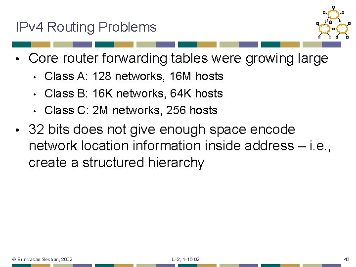 IPv 4 Routing Problems • Core router forwarding tables were growing large • •