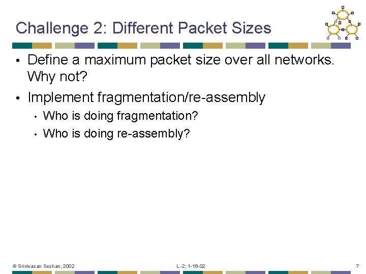 Challenge 2: Different Packet Sizes Define a maximum packet size over all networks. Why