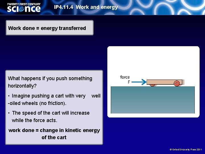 IP 4. 11. 4 Work and energy Work done = energy transferred What happens