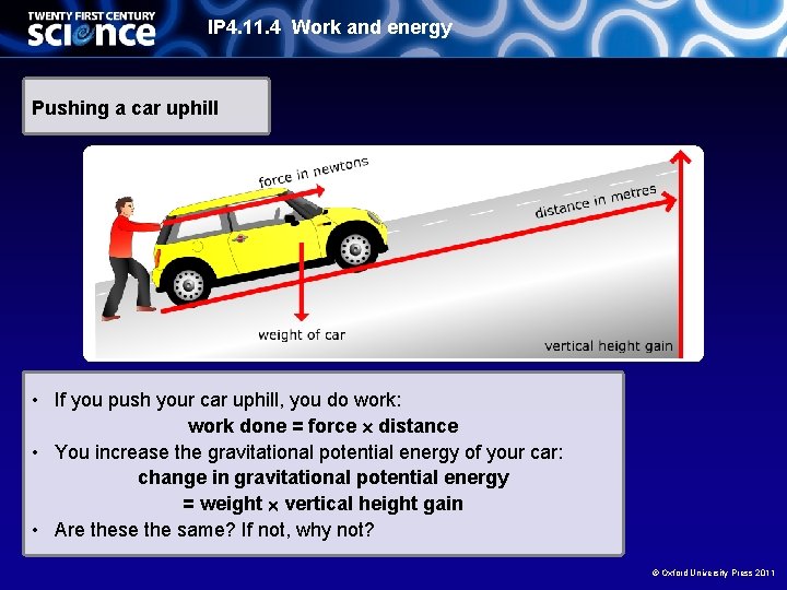 IP 4. 11. 4 Work and energy Pushing a car uphill • If you