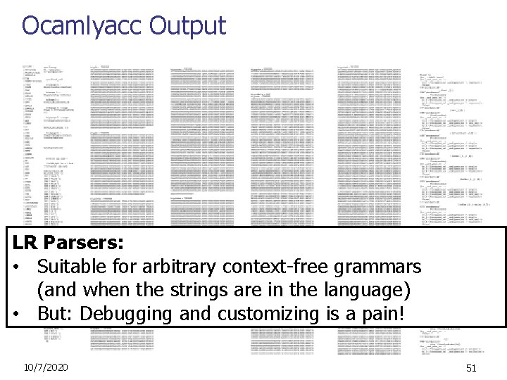 Ocamlyacc Output LR Parsers: • Suitable for arbitrary context-free grammars (and when the strings