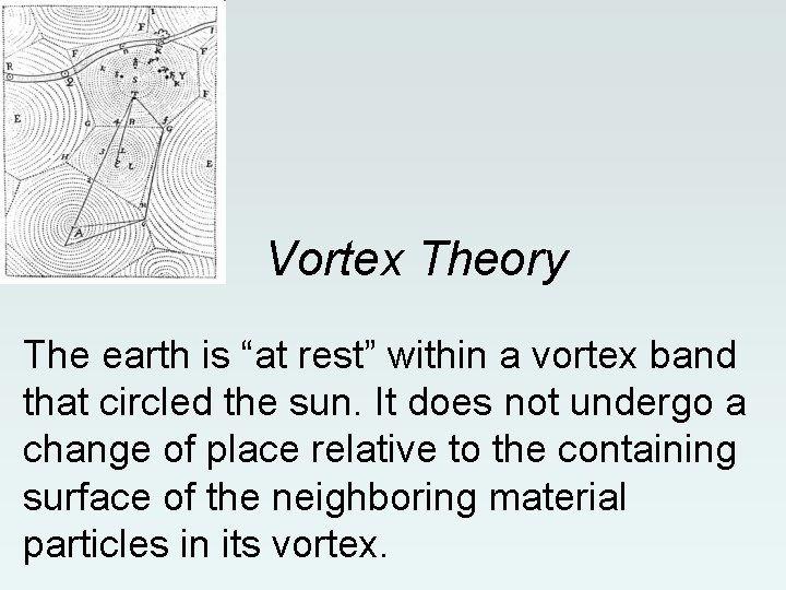 Vortex Theory The earth is “at rest” within a vortex band that circled the Vortex Theory The earth is “at rest” within a vortex band that circled the