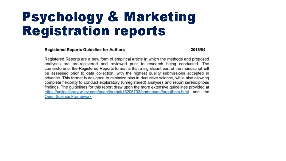 Psychology & Marketing Registration reports 