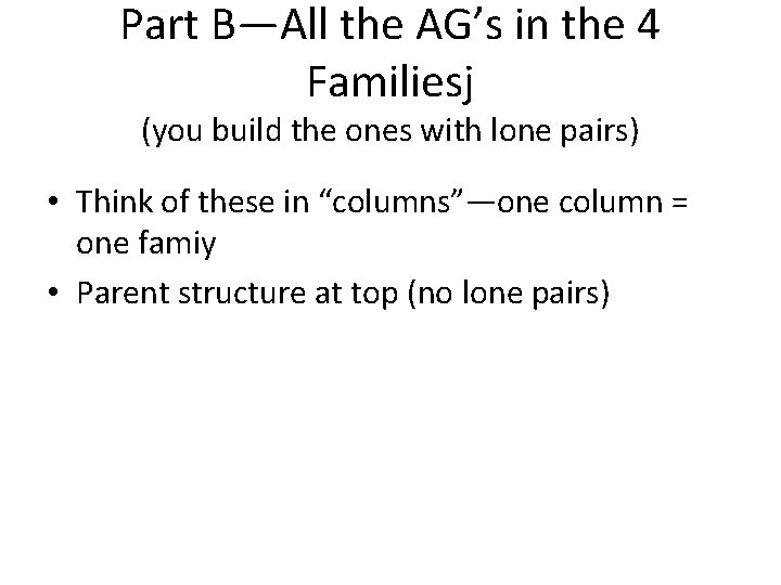 Part B—All the AG’s in the 4 Familiesj (you build the ones with lone