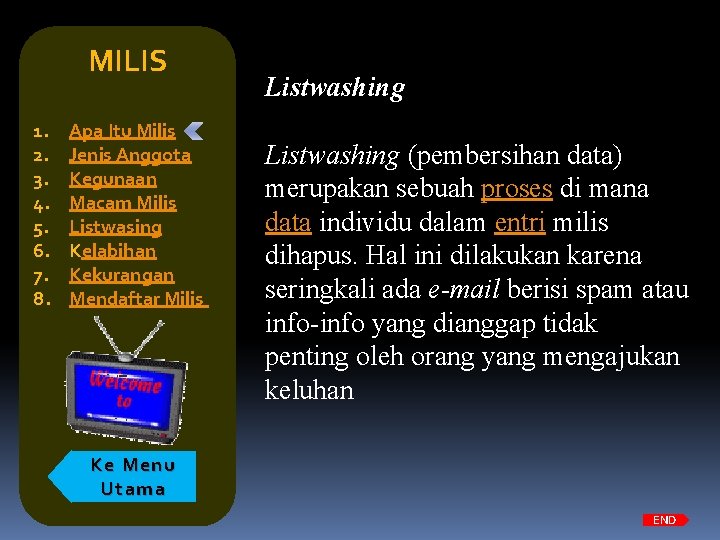 MILIS 1. 2. 3. 4. 5. 6. 7. 8. Apa Itu Milis Jenis Anggota