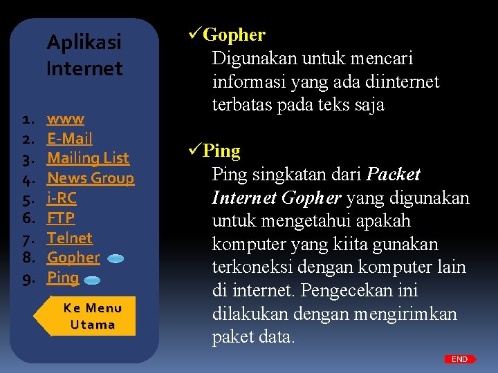 Aplikasi Internet 1. 2. 3. 4. 5. 6. 7. 8. 9. www E-Mailing List