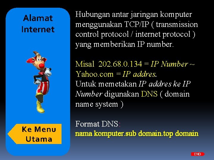 Alamat Internet Hubungan antar jaringan komputer menggunakan TCP/IP ( transmission control protocol / internet