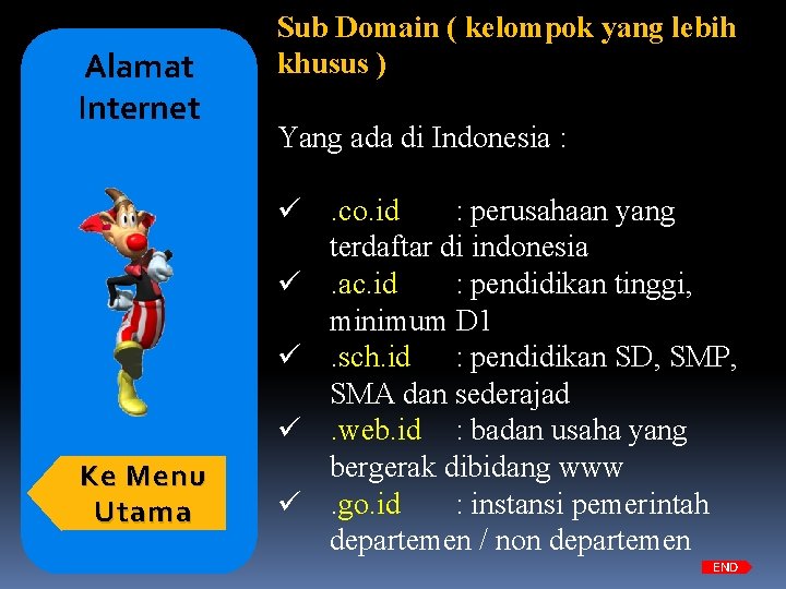 Alamat Internet Ke Menu Utama Sub Domain ( kelompok yang lebih khusus ) Yang