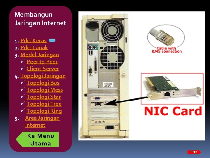 Membangun Jaringan Internet 1. Prkt Keras 2. Prkt Lunak 3. Model Jaringan ü Peer