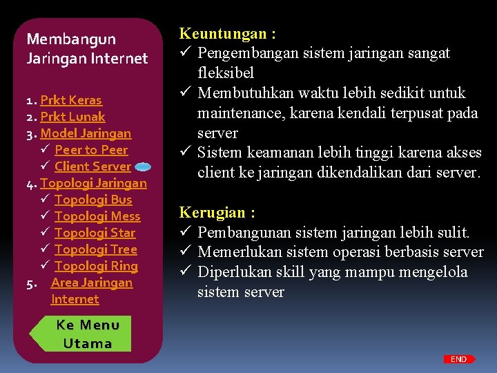 Membangun Jaringan Internet 1. Prkt Keras 2. Prkt Lunak 3. Model Jaringan ü Peer