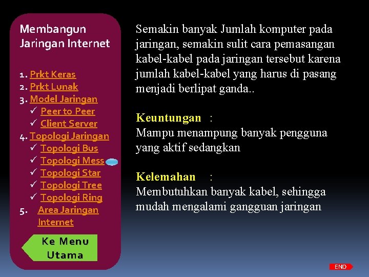 Membangun Jaringan Internet 1. Prkt Keras 2. Prkt Lunak 3. Model Jaringan ü Peer