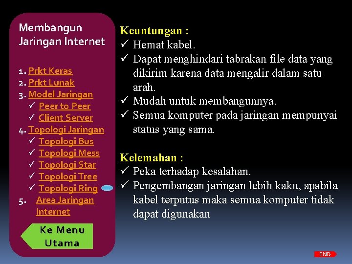 Membangun Jaringan Internet 1. Prkt Keras 2. Prkt Lunak 3. Model Jaringan ü Peer