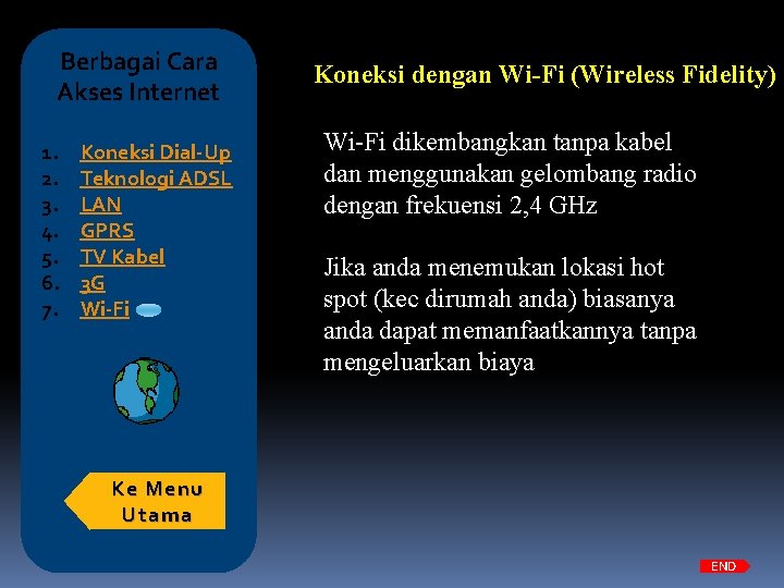 Berbagai Cara Akses Internet 1. 2. 3. 4. 5. 6. 7. Koneksi Dial-Up Teknologi