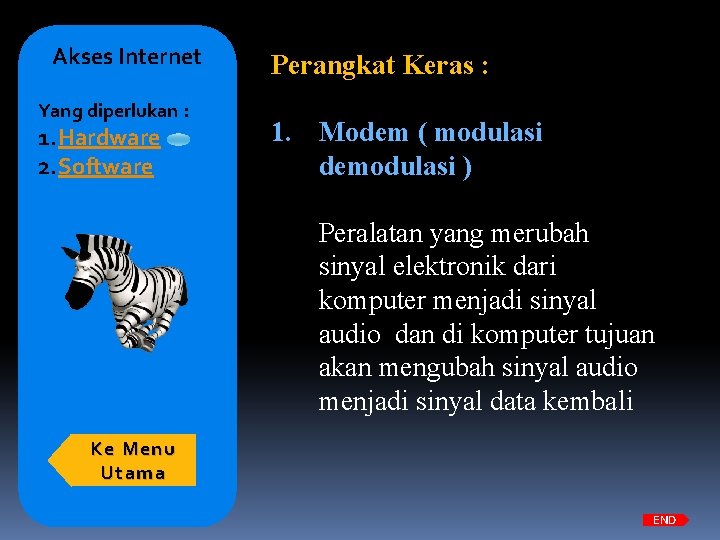 Akses Internet Yang diperlukan : 1. Hardware 2. Software Perangkat Keras : 1. Modem