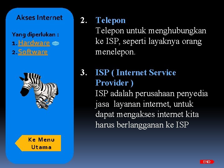 Akses Internet Yang diperlukan : 1. Hardware 2. Software 2. Telepon untuk menghubungkan ke