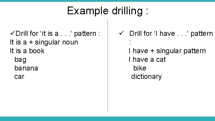 Example drilling : üDrill for ‘it is a. . . ’ pattern : It