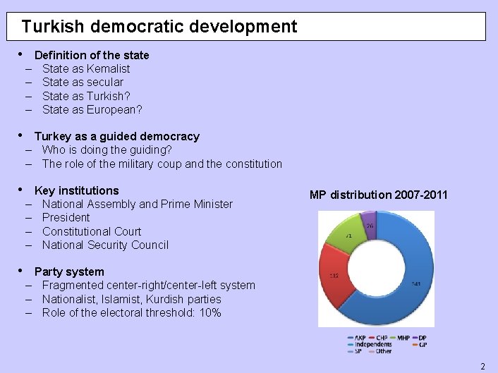 Turkish democratic development • Definition of the state – – State as Kemalist State