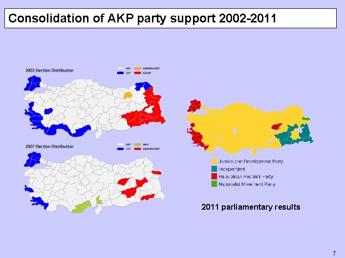 Consolidation of AKP party support 2002 -2011 parliamentary results 7 