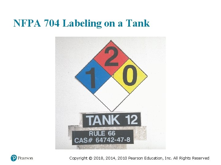 NFPA 704 Labeling on a Tank Copyright © 2018, 2014, 2010 Pearson Education, Inc.