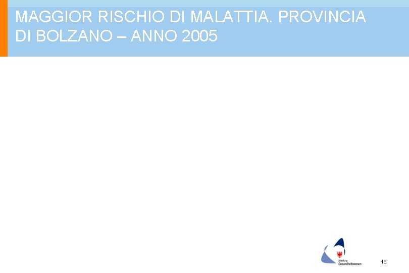 MAGGIOR RISCHIO DI MALATTIA. PROVINCIA DI BOLZANO – ANNO 2005 16 