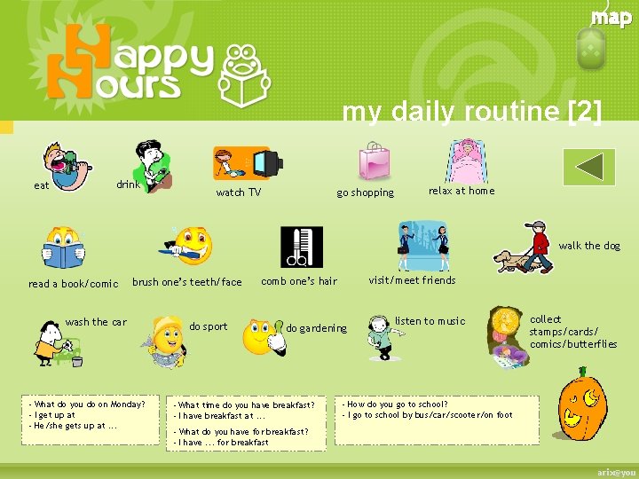 map my daily routine [2] eat drink watch TV go shopping relax at home