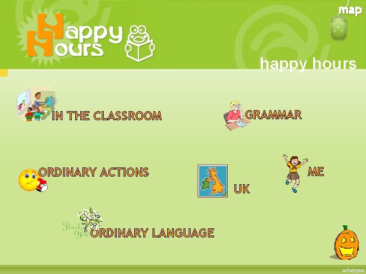 map happy hours IN THE CLASSROOM GRAMMAR ME ORDINARY ACTIONS UK ORDINARY LANGUAGE arix@you