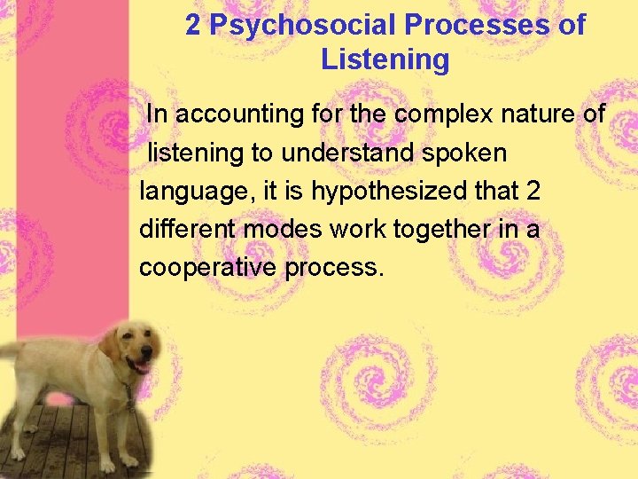 2 Psychosocial Processes of Listening In accounting for the complex nature of listening to