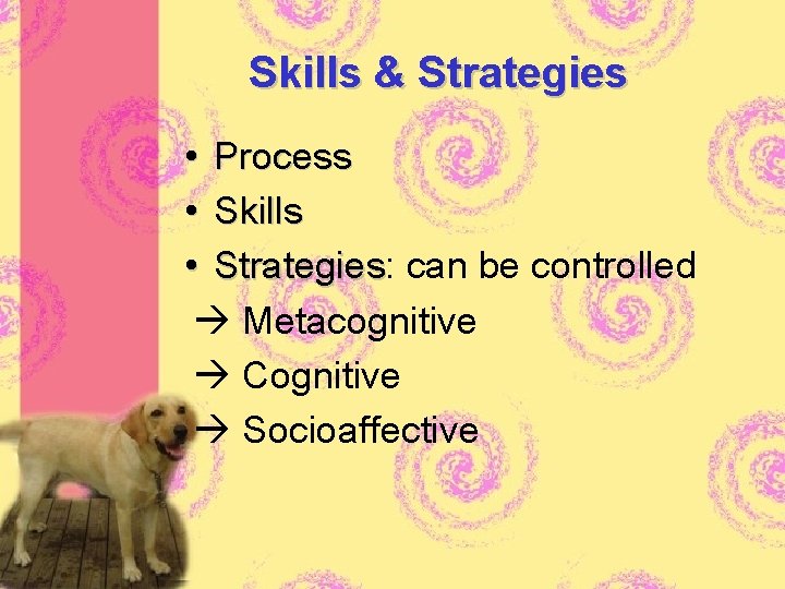 Skills & Strategies • Process • Skills • Strategies: Strategies can be controlled Metacognitive