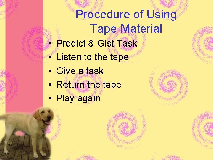 Procedure of Using Tape Material • • • Predict & Gist Task Listen to