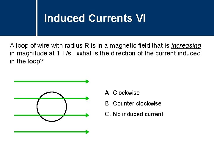 Induced Currents VI A loop of wire with radius R is in a magnetic