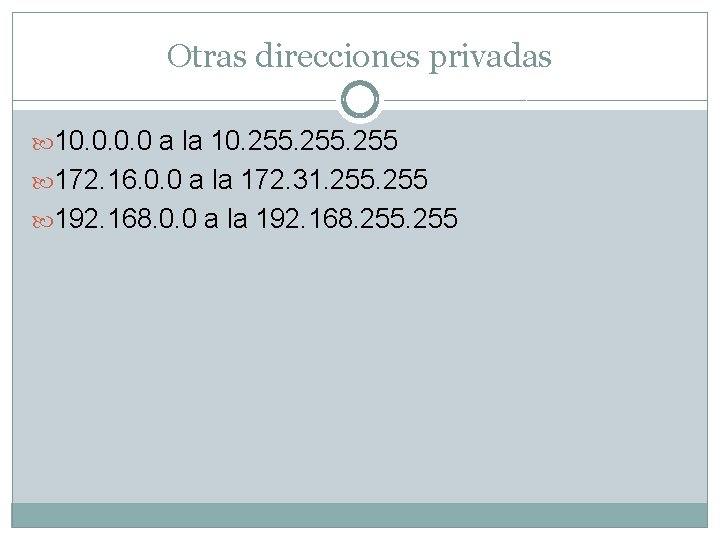 Otras direcciones privadas 10. 0 a la 10. 255 172. 16. 0. 0 a Otras direcciones privadas 10. 0 a la 10. 255 172. 16. 0. 0 a