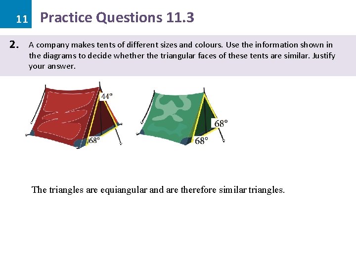 11 2. Practice Questions 11. 3 A company makes tents of different sizes and
