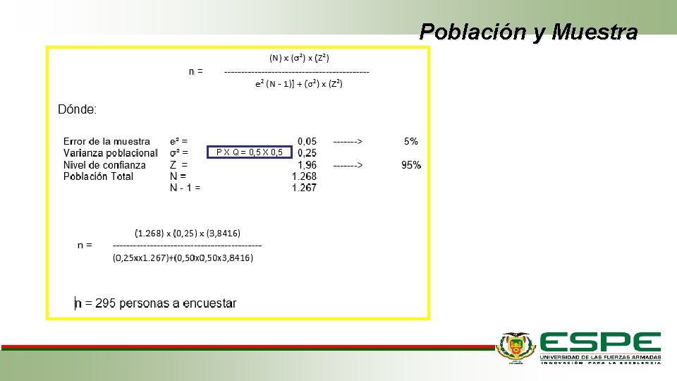 Población y Muestra P X Q = 0, 5 X 0, 5 