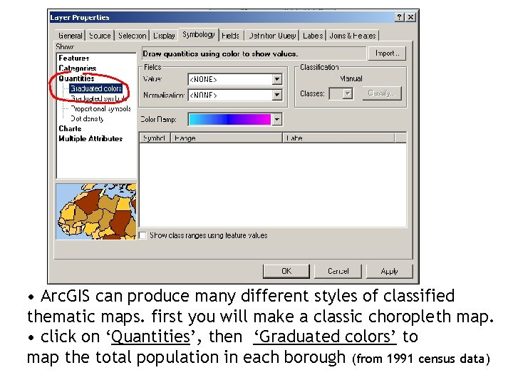  • Arc. GIS can produce many different styles of classified thematic maps. first