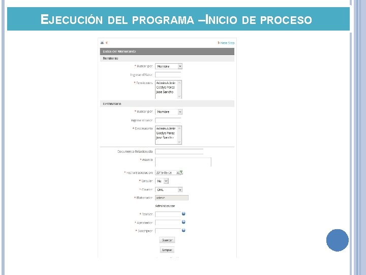 EJECUCIÓN DEL PROGRAMA –INICIO DE PROCESO 