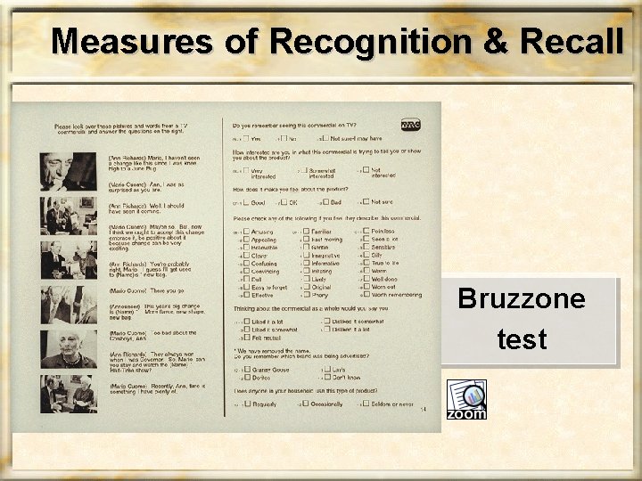 Measures of Recognition & Recall Bruzzone test 