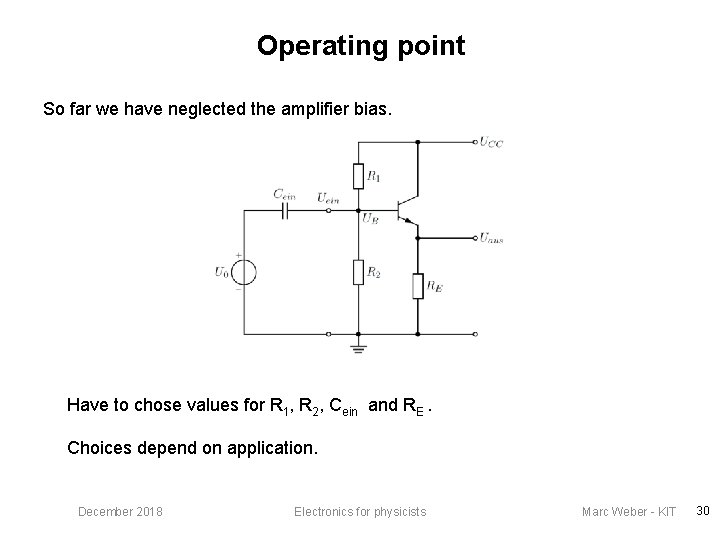 Operating point So far we have neglected the amplifier bias. Have to chose values