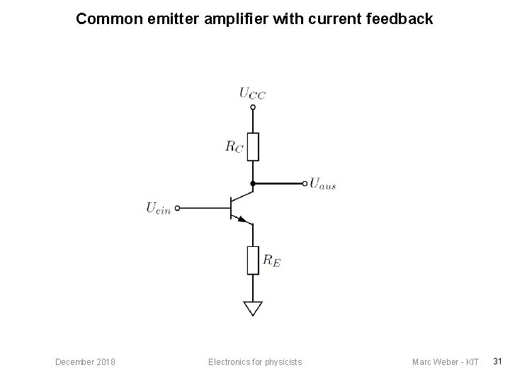Common emitter amplifier with current feedback December 2018 Electronics for physicists Marc Weber -