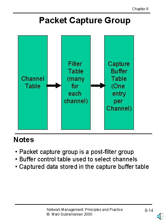Chapter 8 Packet Capture Group Channel Table Filter Table (many for each channel) Capture