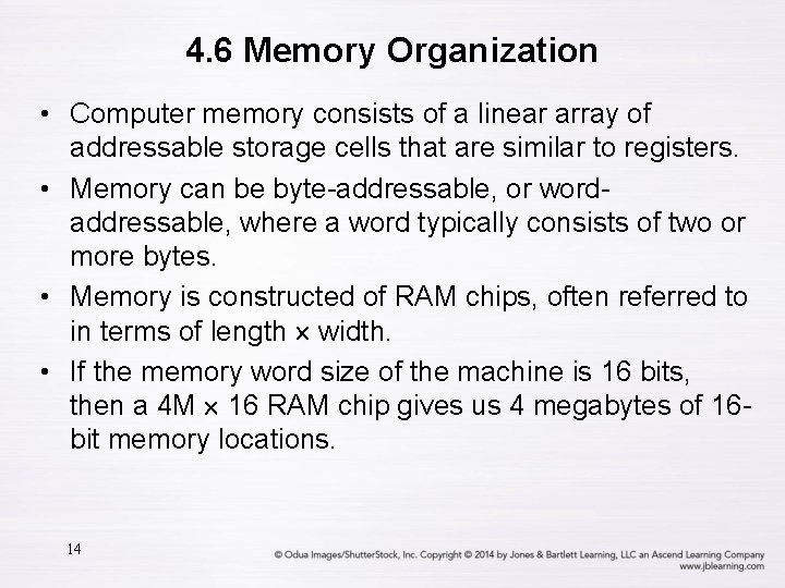 4. 6 Memory Organization • Computer memory consists of a linear array of addressable