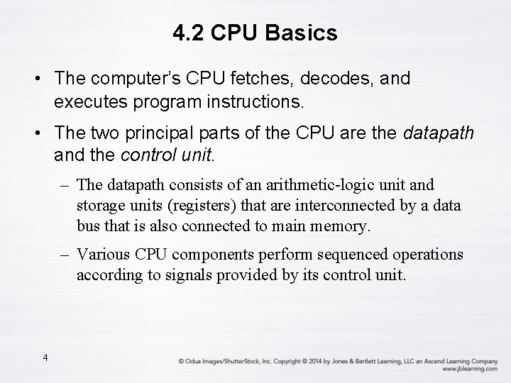4. 2 CPU Basics • The computer’s CPU fetches, decodes, and executes program instructions.