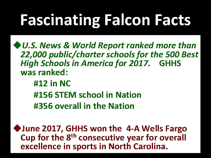 Fascinating Falcon Facts u. U. S. News & World Report ranked more than 22,